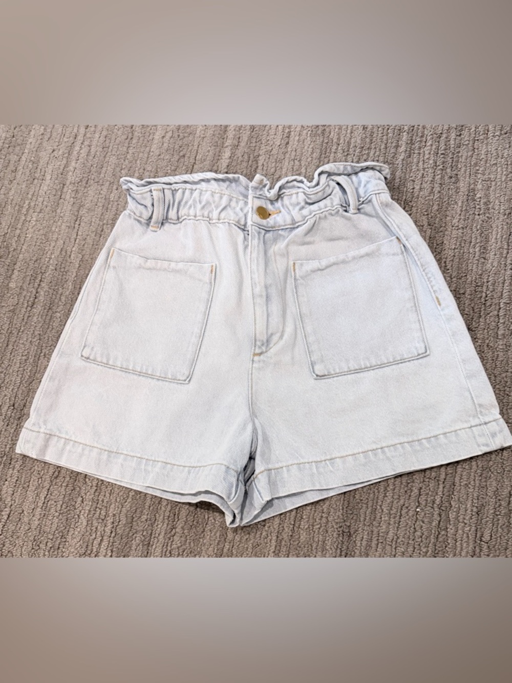 Zara High-Rise Paperbag Light Wash Denim Shorts